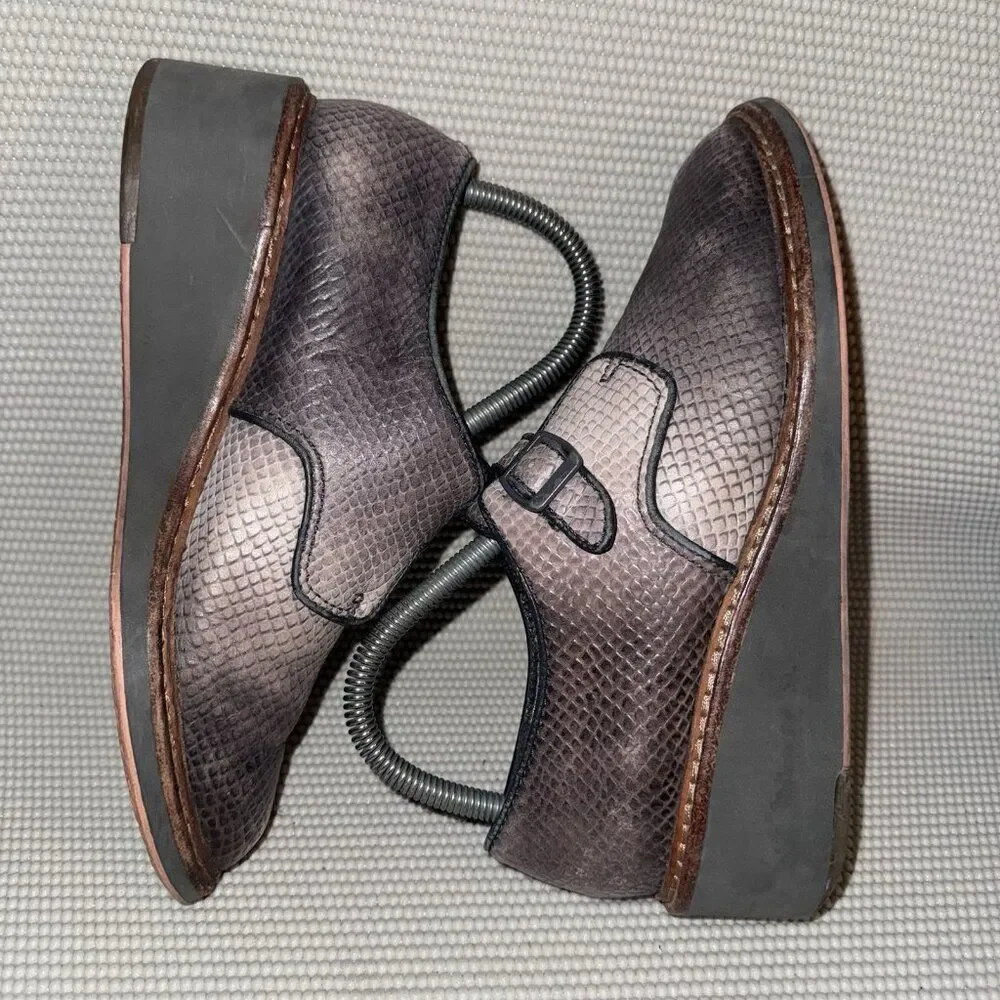Camper Magna Wedge Snakeskin Embossed Oxford Monk Strap Shoes Size EU 38 US 7.5